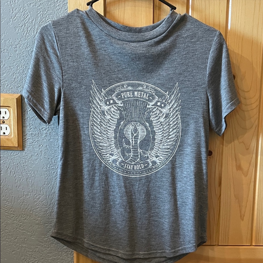 Divided Gray Graphic Tee with Winged Cobra